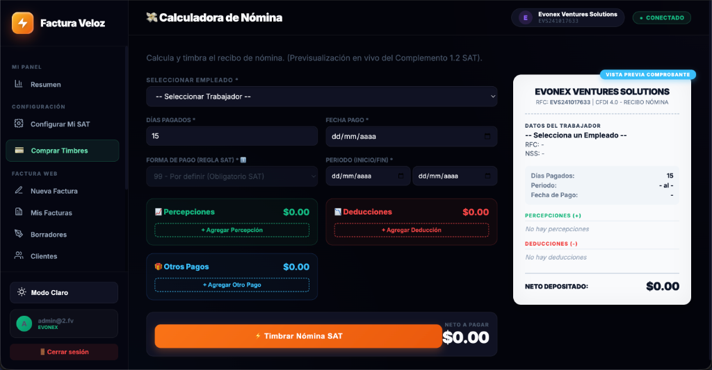 Calculadora de Nómina UI Dashboard Experiencia